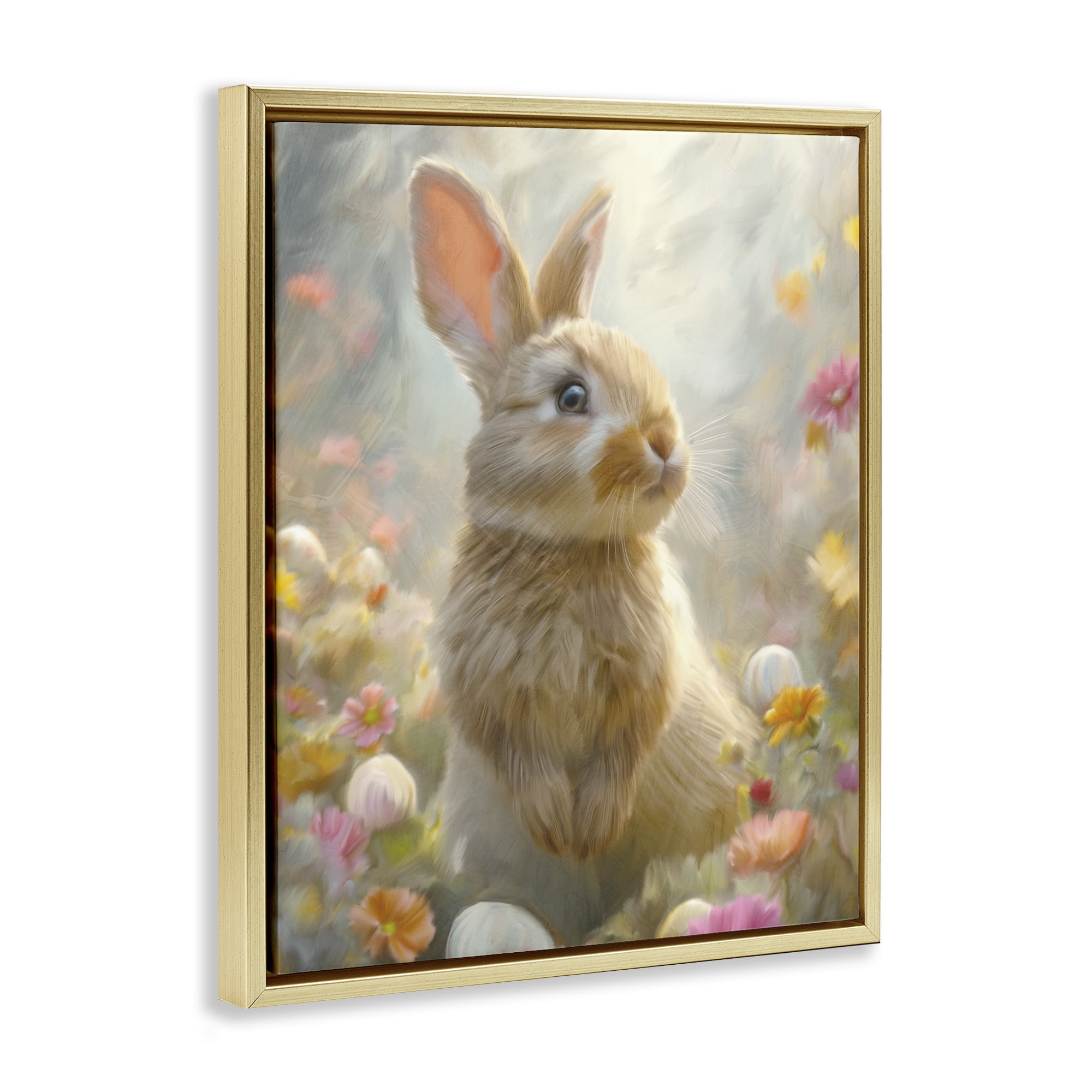 Stupell Industries Bunny Dreams Meadow Gold Framed Floater Canvas Wall Art, design by Kim Allen