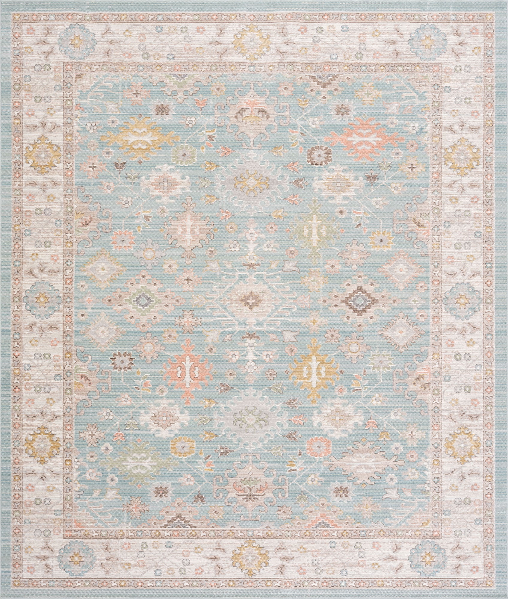 Crestwood Traditional Oriental 8x10 Aqua and Sage Polyester Indoor Area Rug, 7'10'' x 9'4''