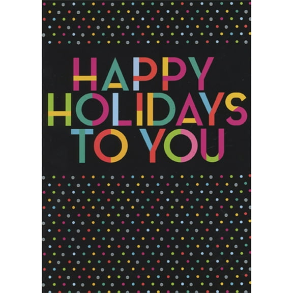 RSVP Colorfully Bright Happy Holidays Lettering and Dots on Black Christmas Card