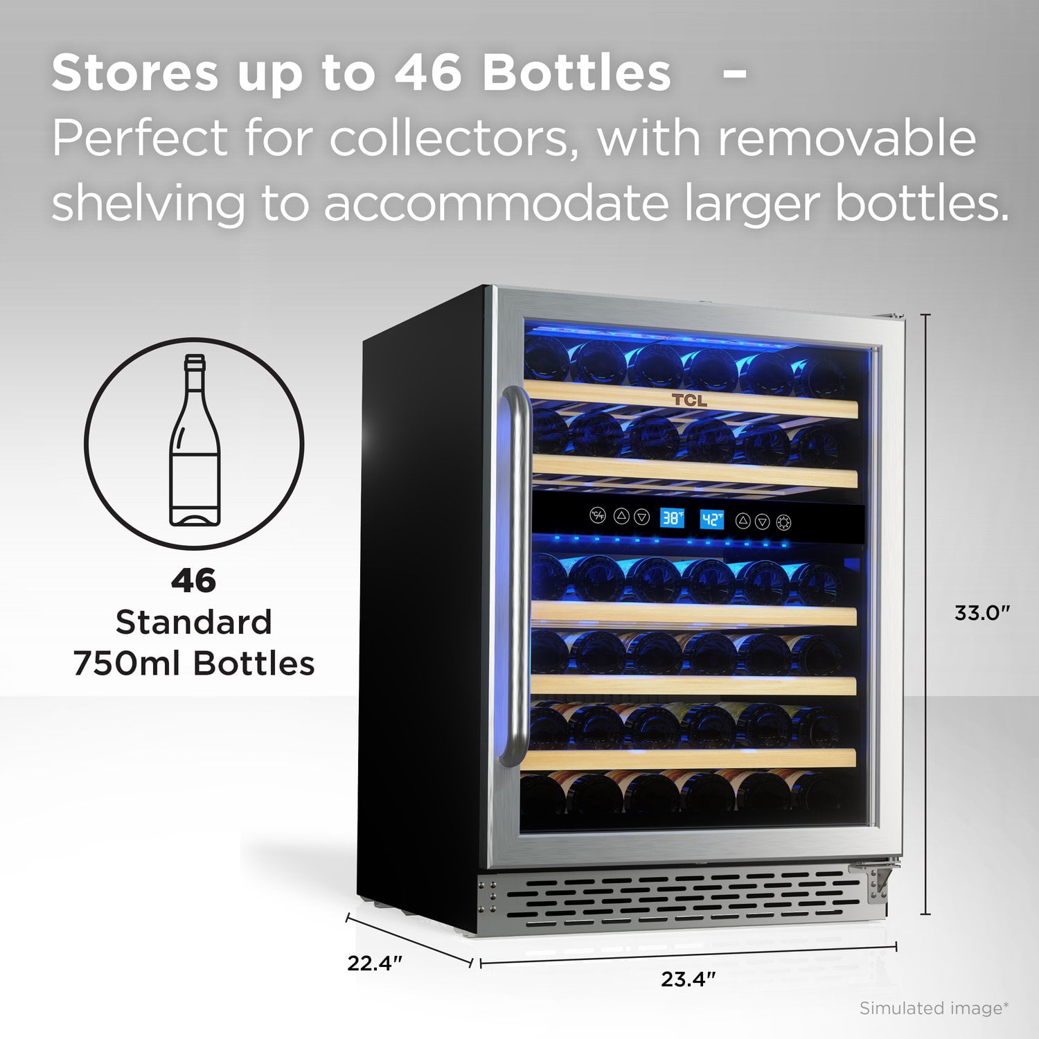 TCL Stainless Steel Single Door 46 Bottle Wine Cooler for Kitchen, Bedroom & Office, 5.1 Cu. Ft.