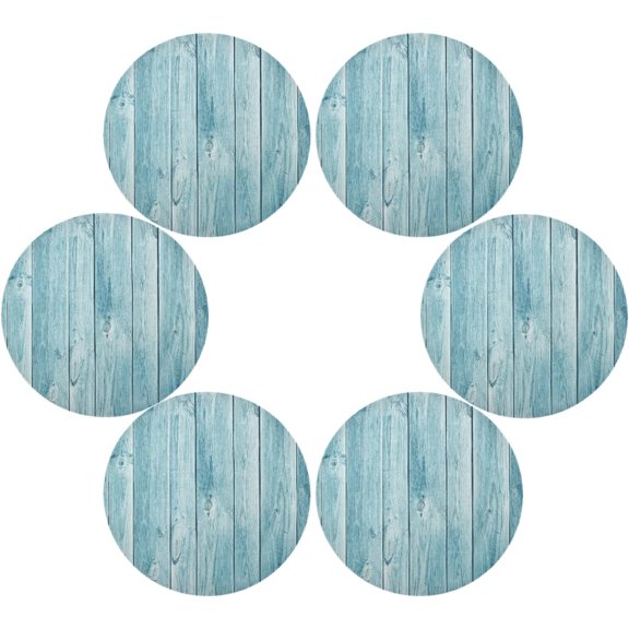 SKYSONIC Summer Wooden Turquoise Round Placemats for Dining Table Non-Slip Heat-Resistant Polyester Table Mats Set of 6 Washable Table Mats for Kitchen Dining Table Decoration (136)