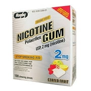 Nicotine Gum 2 mg Coated Fruit Flavor Sugar-Free Stop Smoking Aid 100 Pieces