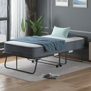 CECER Folding Bed 5 Mattress & Headboard, 75×38 Twin Size Rollaway Foldable Bed with Memory Foam Mattress, Metal Guest Bed Dust Cover Included