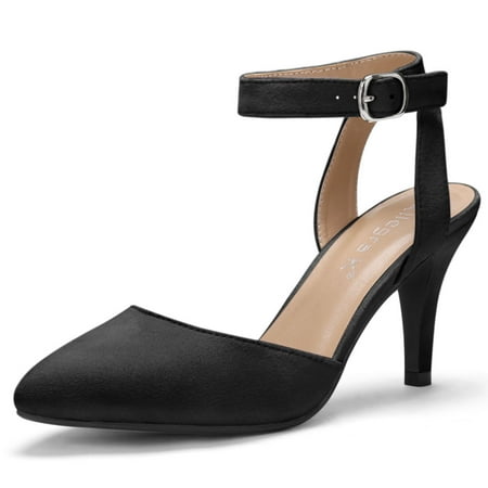 Pointy Toe Stiletto Heel - Unique Bargains Women's Ankle Strap Pointy Toe Stiletto Heel Pumps