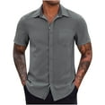 thumbnail image 4 of ZZwxWA Men's Casual Button Down Shirts Short Sleeve Regular Fit Untucked Dress Shirts Knit Textured, 4 of 7