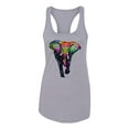 thumbnail image 2 of Wild Bobby, Colorful Rainbow Floral Elephant Animal Lover Ladies Racerback Tank Top, Heather Grey, Small, 2 of 3