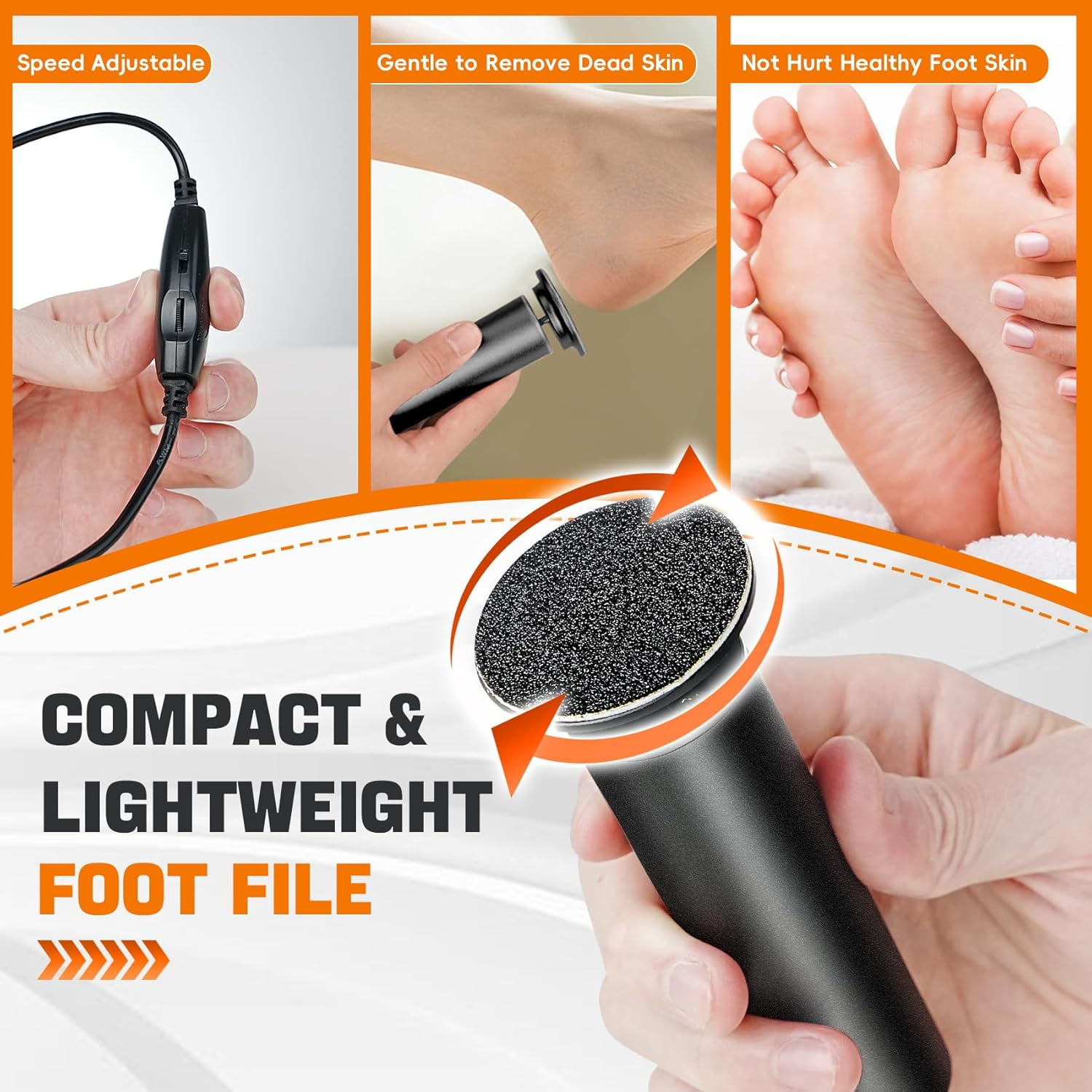 SONGAUN Electric Foot Callus Remover,Electric Foot File Speed Adjustment & Direction of Rotation Controller, Pedicure Tools for Feet with 60Pcs Replacement Sandpaper