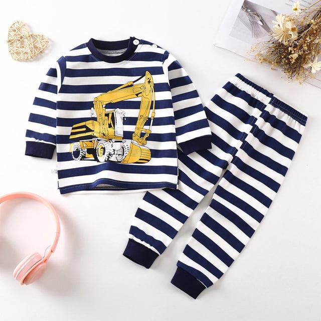 RXIRUCGD Mode Filles et Garçons Ensembles Décontractés à Manches Longues Col Rond Col Bouton Pantalon Long Imprimé ( Bleu Foncé, Taille : 3 Mois )