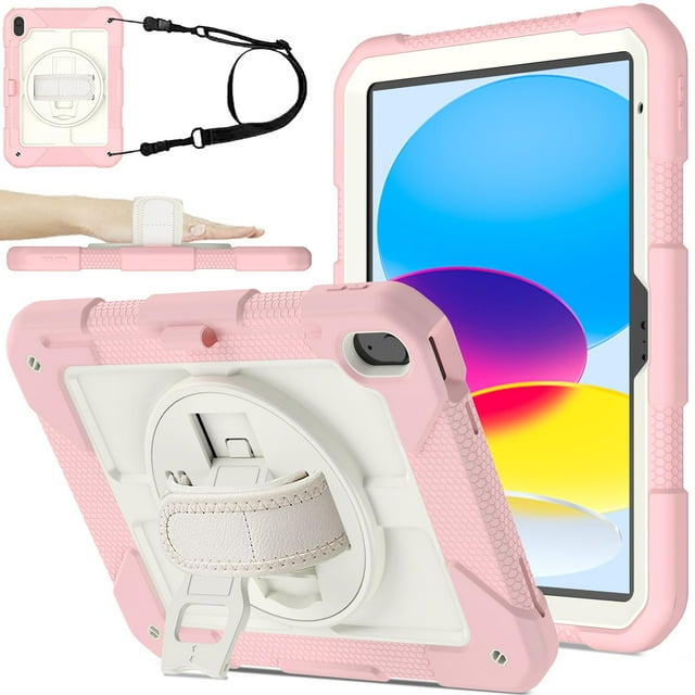 Funda BMOUO para iPad de 11.ª y 10.ª generación, 11 pulgadas/10,9 pulgadas, soporte 360°, rosa