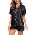thumbnail image 1 of Conjunto de Pijama de verano para mujer, ropa de dormir rosa con cuello vuelto de seda sintética satinada azul, Pijama informal de manga corta para mujer, pantalones cortos para el hogar M, 1 of 5