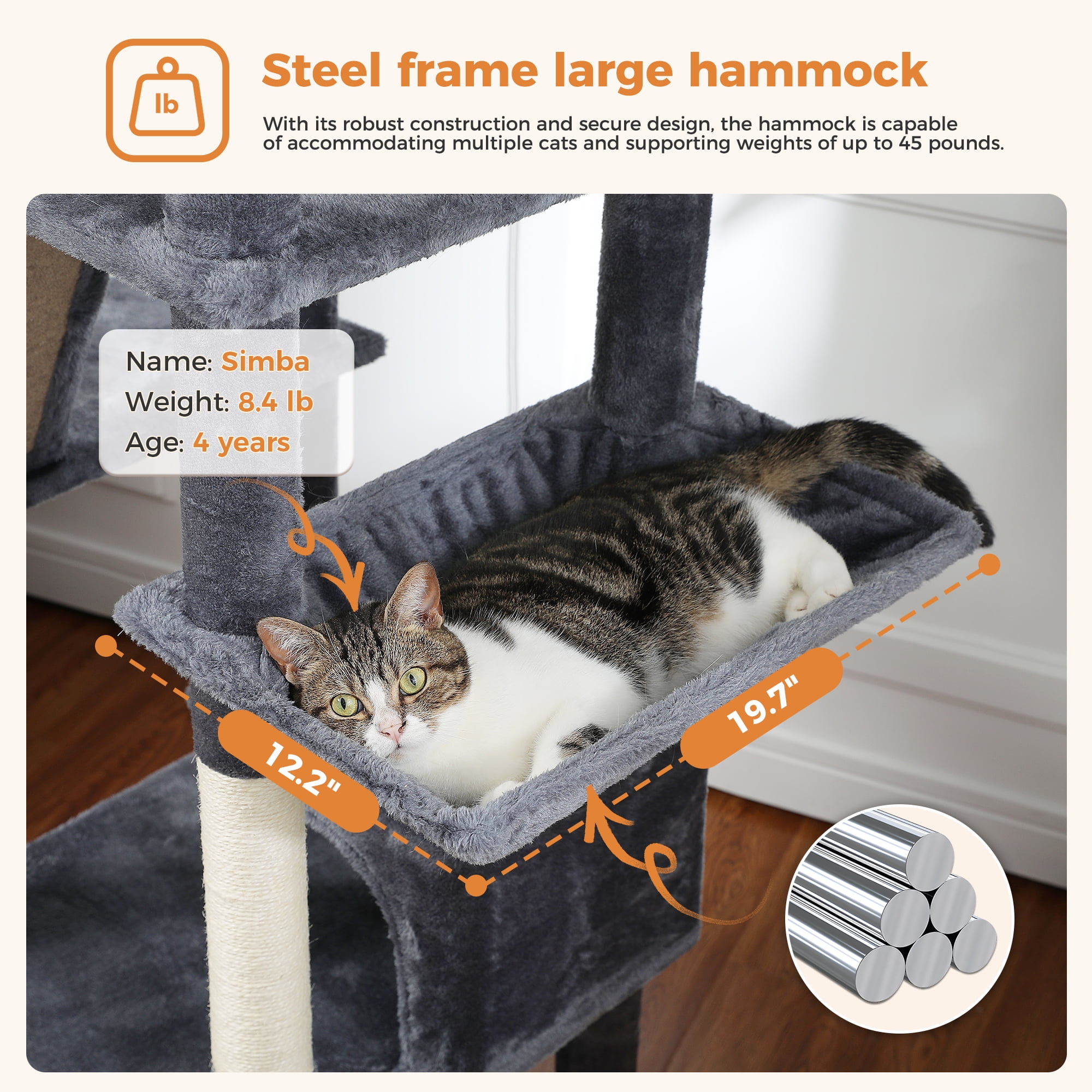 PEQULTI 71 " Large Cat Tree Tower for Cat with Dual Condos and 6 Scratching Posts Indoor Dark Gray