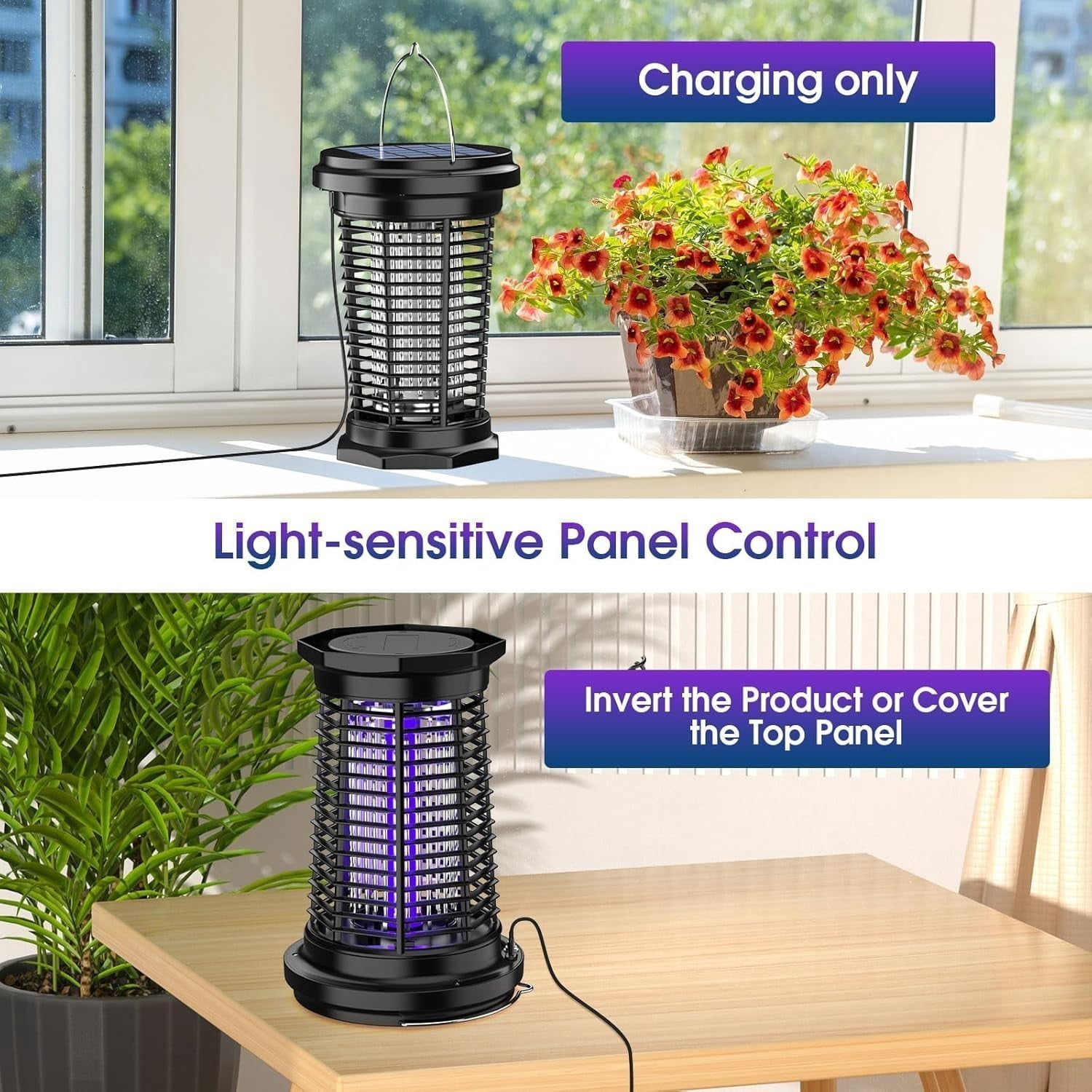 Bug Zapper for Outdoor & Indoor, USB Rechargeable Solar Bug Zapper with 5.5W