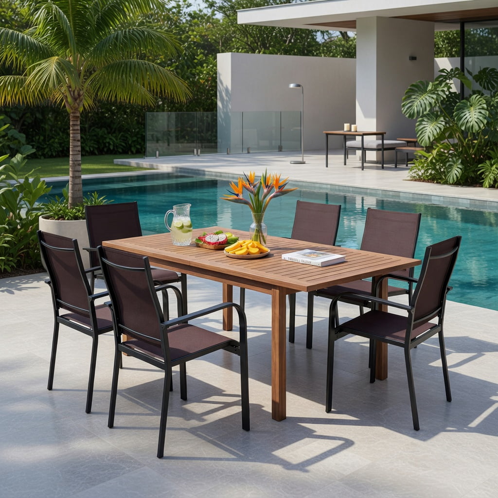 Hommoo Stackable Outdoor Patio Dining Chairs Set of 6, Heavy-Duty Metal Frame, Breathable Mesh Seat, Coffee
