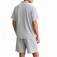 thumbnail image 6 of Gamivast Mens Knitted 2 Piece Set Short Sleeve Button and Shorts Soft Textured Sweater Outfit for Summer Casual Golf Vacation Old Money Style, 6 of 6