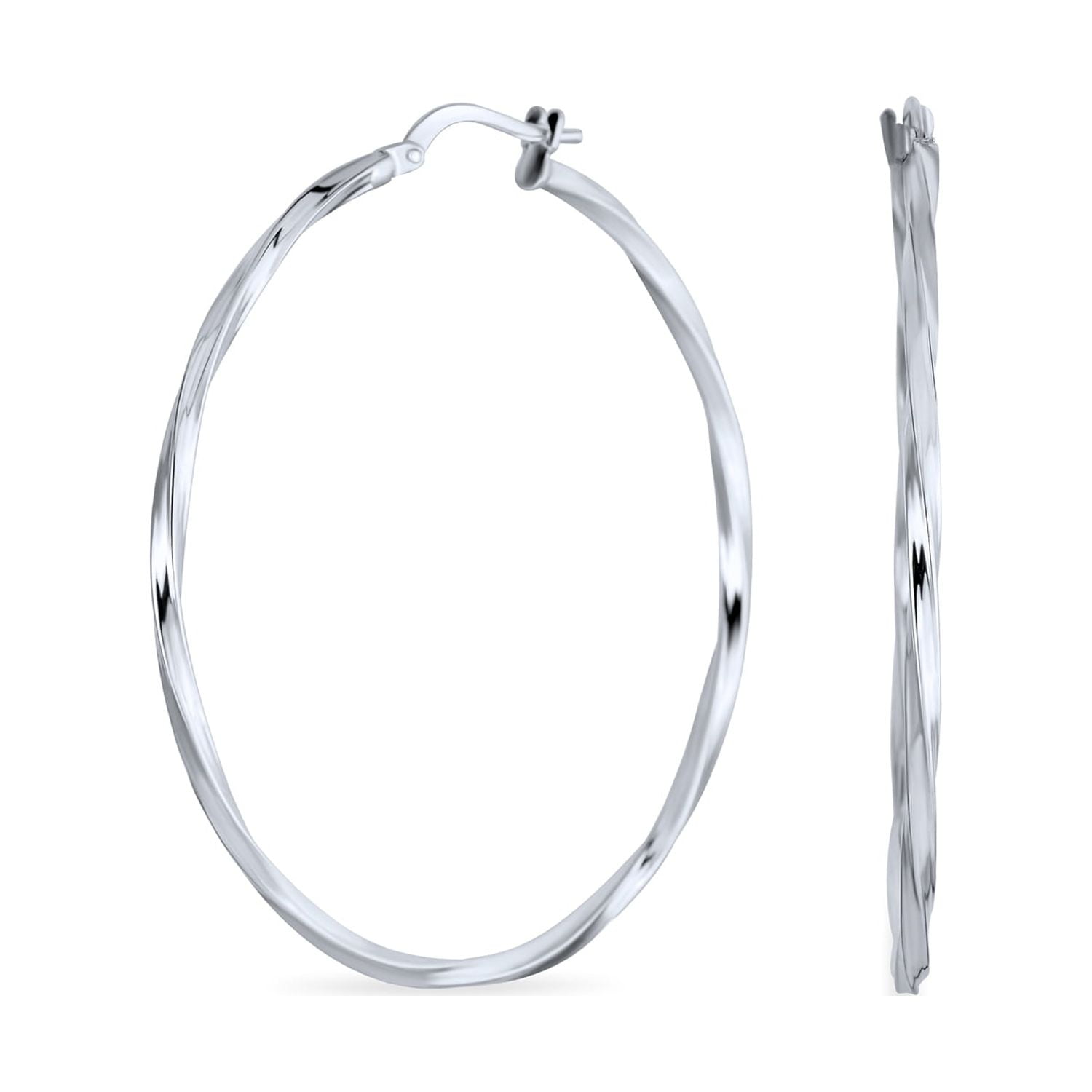 Timeless Slender Wire Rope Cable Lightweight Twist Hoop Earrings for Women Teen .925 Sterling Silver 1.75 Inch Diameter