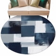 thumbnail image 2 of 7ft Round Rug, Navy Blue White Non-Skid Rubber Backing Large Area Rugs - Living Room Bedroom Home Office, Modern Abstract Art Oil Painting Geometric Indoor Floor Mat Carpets Washable Rug, 2 of 9