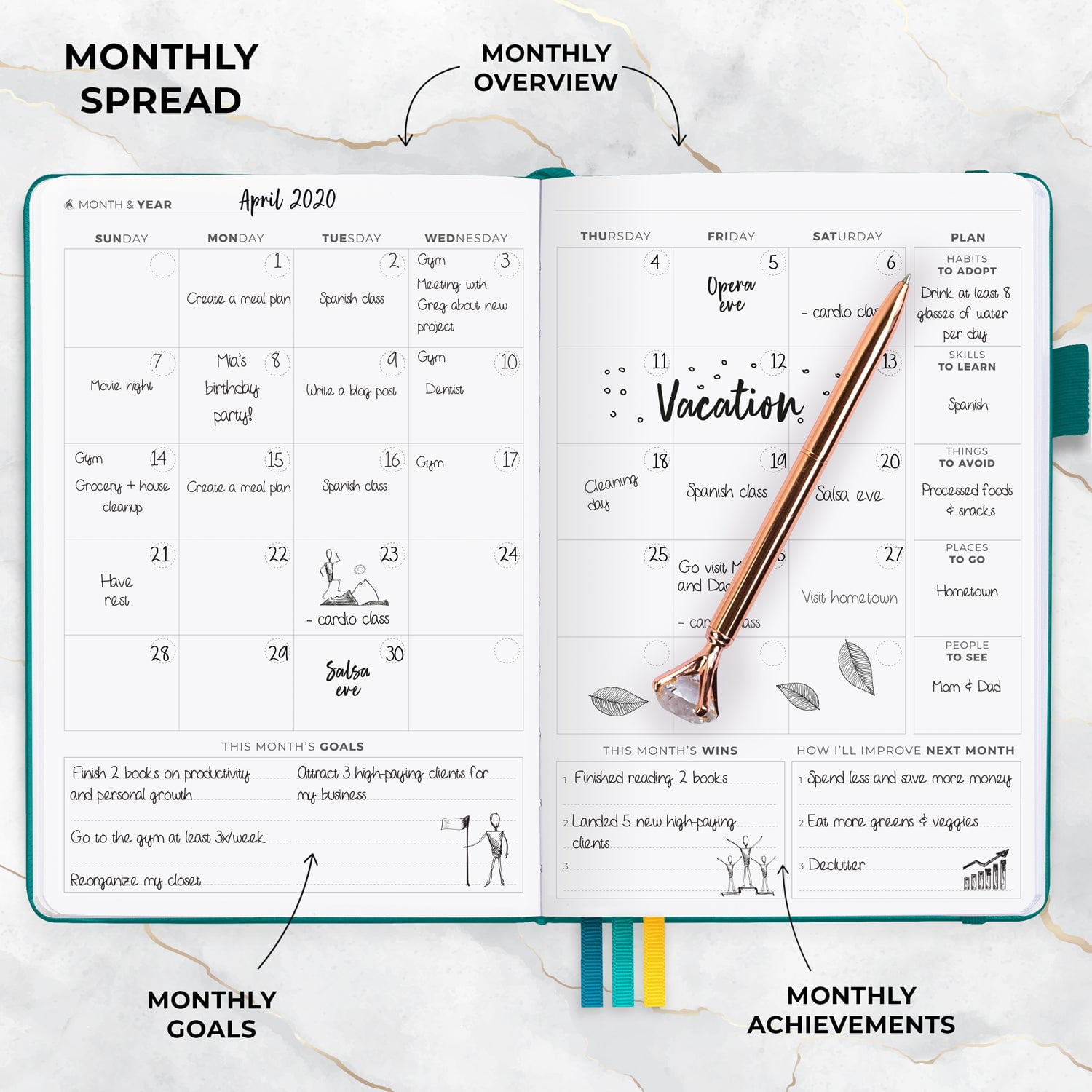 Clever Fox Planner Daily Premium Edition - Undated Luxurious Daily Planner with Hourly Schedule, Personal Organizer, Productivity & Goal Journal, Start Anytime, A5-sized, Lasts 6 Months - Viridian