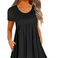 thumbnail image 3 of DYMADE Women Plus Size Pleated Round Neck Short Sleeve Casual Pocket Loose Dress, 3 of 4