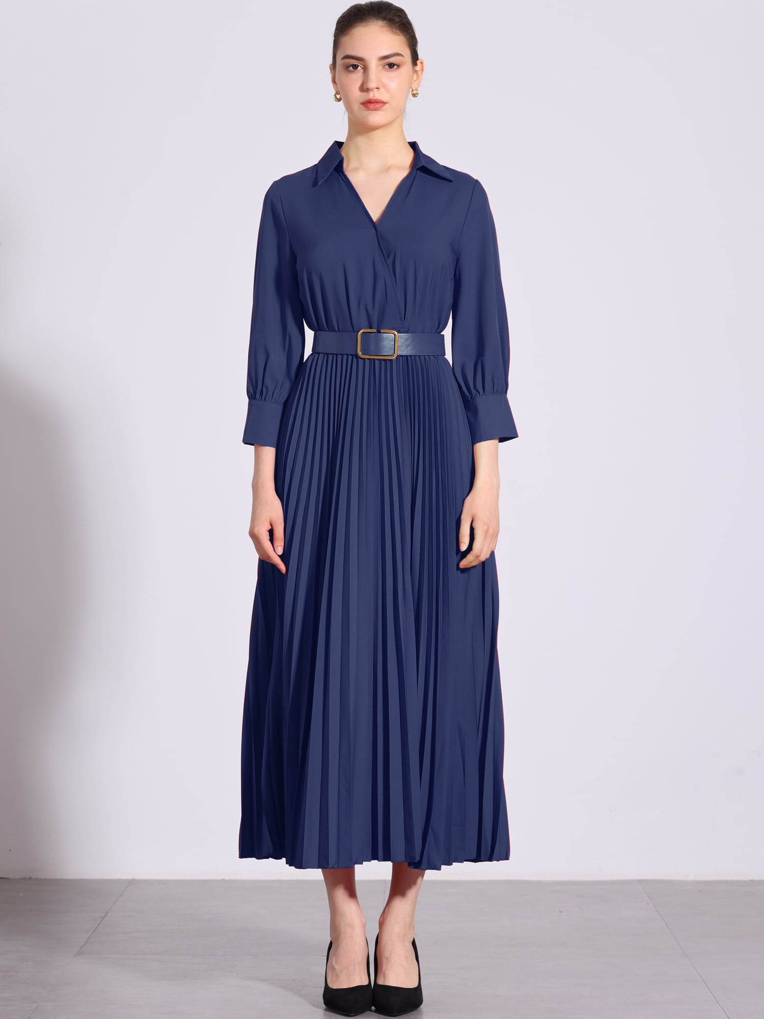 DARING DIVA 3/4 Sleeves Collar V Neck Dress 2XL Dark Blue