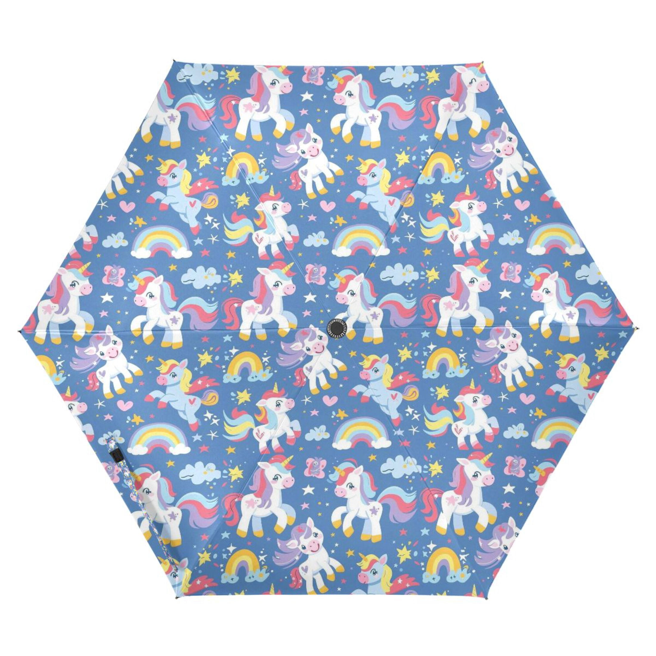 Baby Unicorns Heart Rainbow Compact Sun Umbrella Windproof Travel Umbrellas for Rain Strong Portable UV Protection