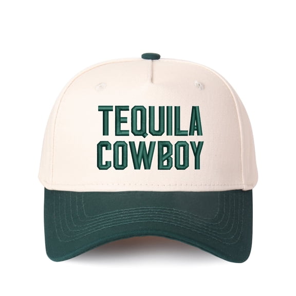 TEQUILA COWBOY Letter Embroidered Color Block Trucker Hat Unisex Adjustable Cotton Breathable Fashion Cap for Travel Daily Wear