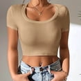 thumbnail image 3 of Mittory Womens Short Sleeve Crop Top Crew Neck Slim Fitted Casual Base Layer Soft Workout Shirt Going Out Tops, 3 of 8