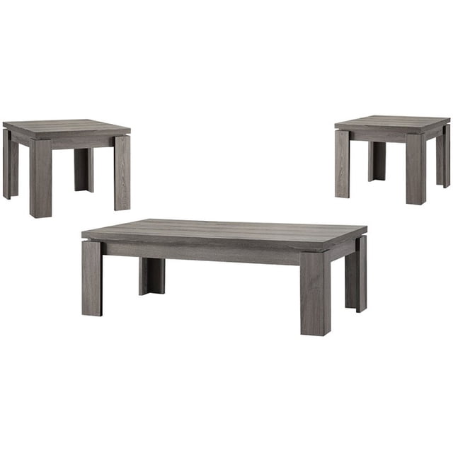 Bowery Hill 3 Piece Contemporary Coffee Table Set in Weathered Gray