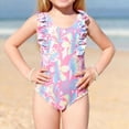 thumbnail image 4 of Otqutp Girls One Piece Swimsuit Rainbow Gradient Heart Print Ruffle Sleeveless Bathing Suit Summer Slim Fit Beach Surf Swimwear, 4 of 7