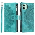 thumbnail image 5 of Dteck Zipper Wallet Case for iPhone 16e,Magnetic Durable PU Leather Flower Embossed Case Zipper Card Holder Wallet Kickstand Cover with Detachable Shoulder Strap/Wrist Strap,Green, 5 of 6