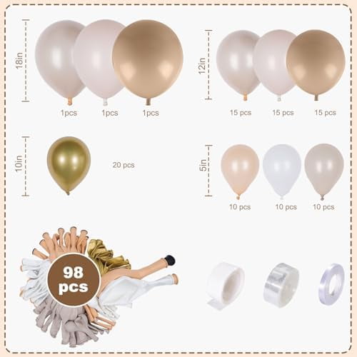 Neutral Balloon Garland Arch Kit - Double Stuffed Beige, White, Blush Balloons for Boho Baby Shower, Gender Reveal, Birthday Party Decorations