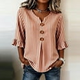 thumbnail image 6 of Hfnxid Women 3/4 Sleeve Shirts Loose Fit Ruffle Shirt Striped Button V Neck Blouses Solid Color Fall Clothes Khaki M, 6 of 6