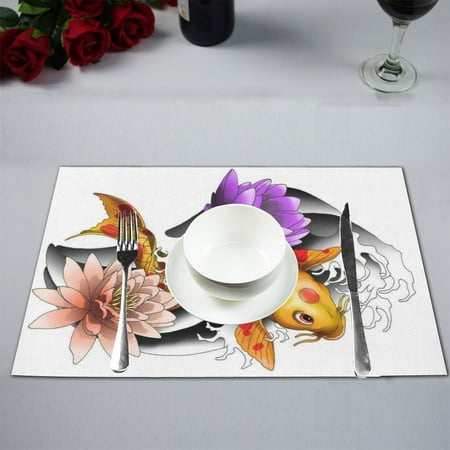 - MYPOP Koi Carp Tattoo Kitchen Table Mat Placemats for Dining Table 12x18 inches
