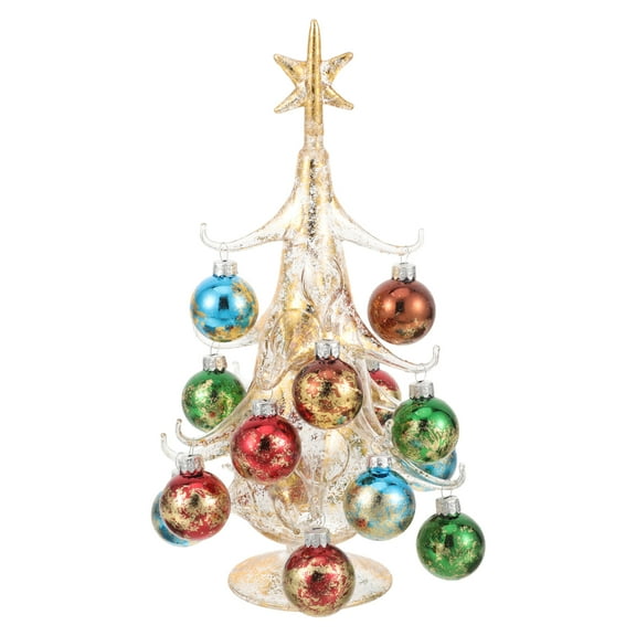 Gregiular Glass Xmas Tree Tabletop Display with Colorful Ball Ornaments