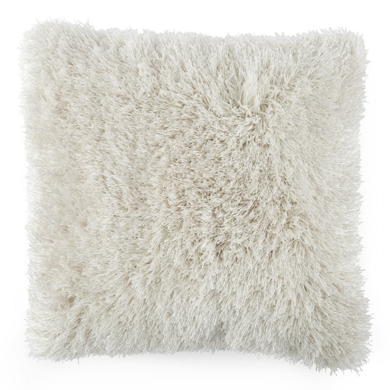 Lavish Home Fuzzy Faux Fur Accent Pillow for Bedroom or Dorm Beige Walmart
