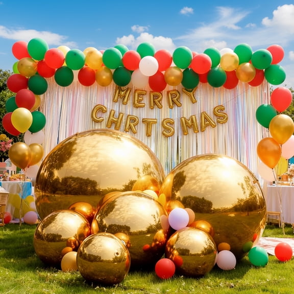 Inflatable PVC Mirror Ball Set – Gold Reflective Gazing Balls for Christmas, Birthday Parties, Events & Outdoor Décor (Set of 6)