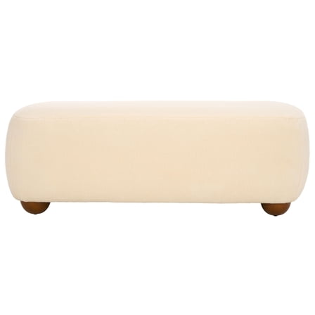 Safavieh Whitley Wood Rectangular Ottoman With Wood Legs in Cream / Brown
