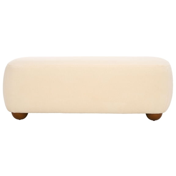 Safavieh Whitley Wood Rectangular Ottoman With Wood Legs in Cream / Brown