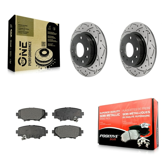 Transit Auto Rear Coated Drilled Slotted Disc Brake Rotors and Semi-Metallic Pads Kit for Car Mazda 3 Sport KDF-100539