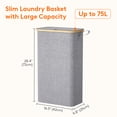 thumbnail image 3 of Lifewit 75L Slim Laundry Hamper with Lid, Narrow Laundry Basket with Removable Bag & Bamboo Handles, Fodable Thin Dirty Clothes Hamper for Laundry Collapsible Bin for Bathroom Bedroom Dorm, Gray, 3 of 9
