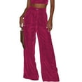 thumbnail image 3 of Womens Velvet Wide Leg Pants High Waisted Palazzo Trousers with Pockets, 3 of 6