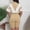 Khaki, variant on GILIGEGE 2 Piece Sets for Women Summer Women's Sportswear Set with Short Sleeves Loose Fit Color Blocked and Tight Fitting Pants In Europe and America Style Summer Lounge Sets Black L