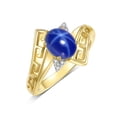 thumbnail image 3 of RYLOS Rings for Women 14K Yellow Gold Greek Key Designer Ring 9X7MM Gemstone & Diamond Ring Blue Star Sapphire Jewelry  Size 10, 3 of 7