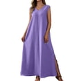 thumbnail image 2 of ClodeEU Women's V Neck Sleeveless Maxi Dress with Side Split,Casual Loose Summer Flowy Tank Dress Purple,Women's Plus XXL, 2 of 7