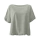 thumbnail image 3 of Blusa de manga corta con cuello redondo y volantes en el bajo, mezcla de lino, para mujer - S-XXXL, 3 of 5