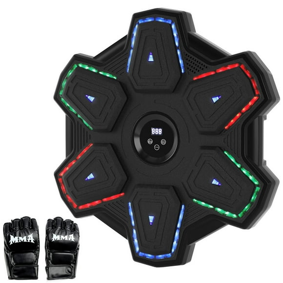 MotorGenic Smart Music Boxing Machine with Gloves, Bluetooth Wall-Mounted Punching Trainer with 9 Speeds & Colorful LED Lights, Large PU Foam Target for Home Office Workouts for Adults & Kids