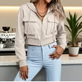 thumbnail image 4 of WMTBSRSW Women's Cropped Bomber Jackets Lightweight Zip Up Stand Collar Coat Long Sleeve Short Jacket with Flap Pockets Solid Casual Jackets with Hood Khaki, 4 of 6