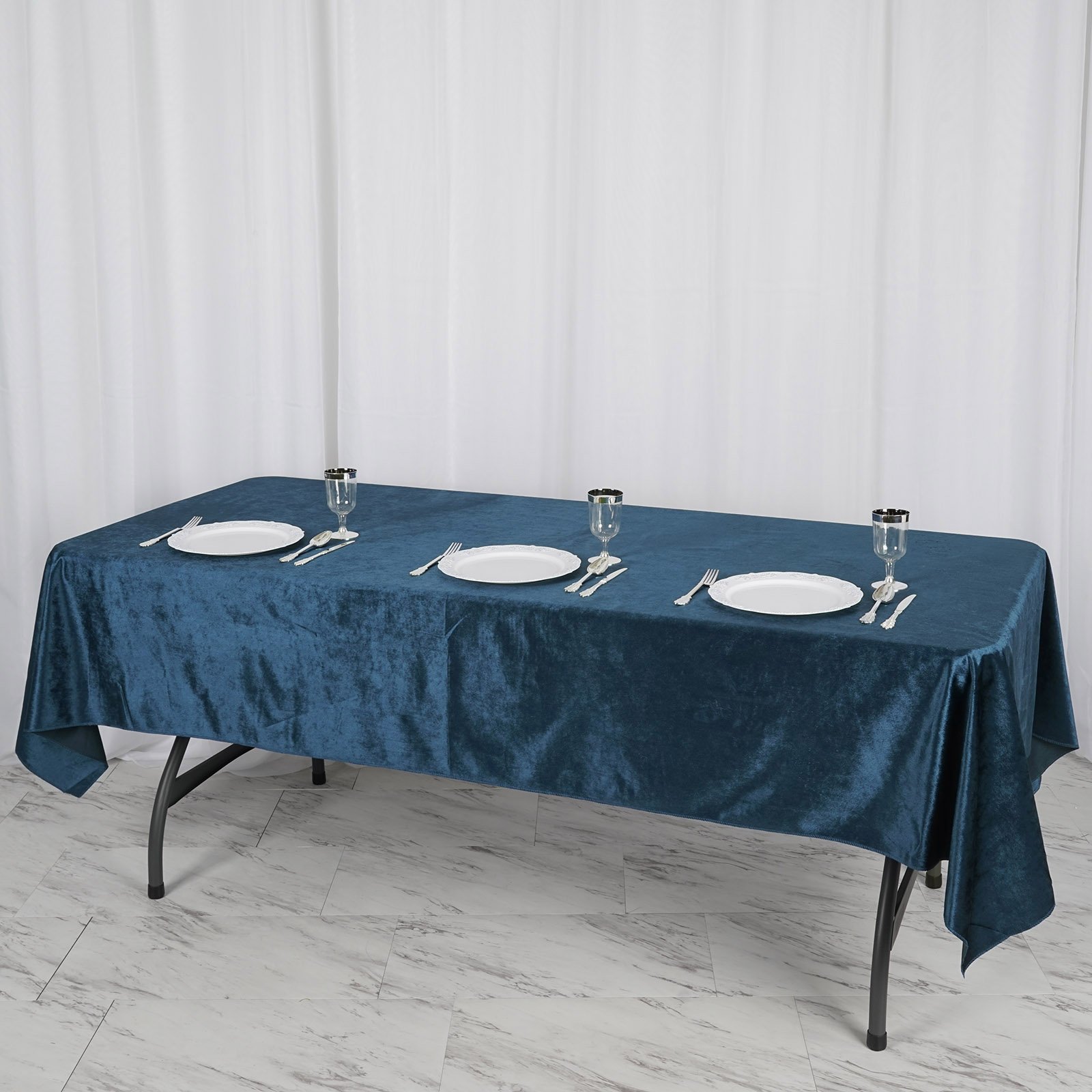 60" x 102" Navy Blue Premium Velvet Rectangle Tablecloth Walmart