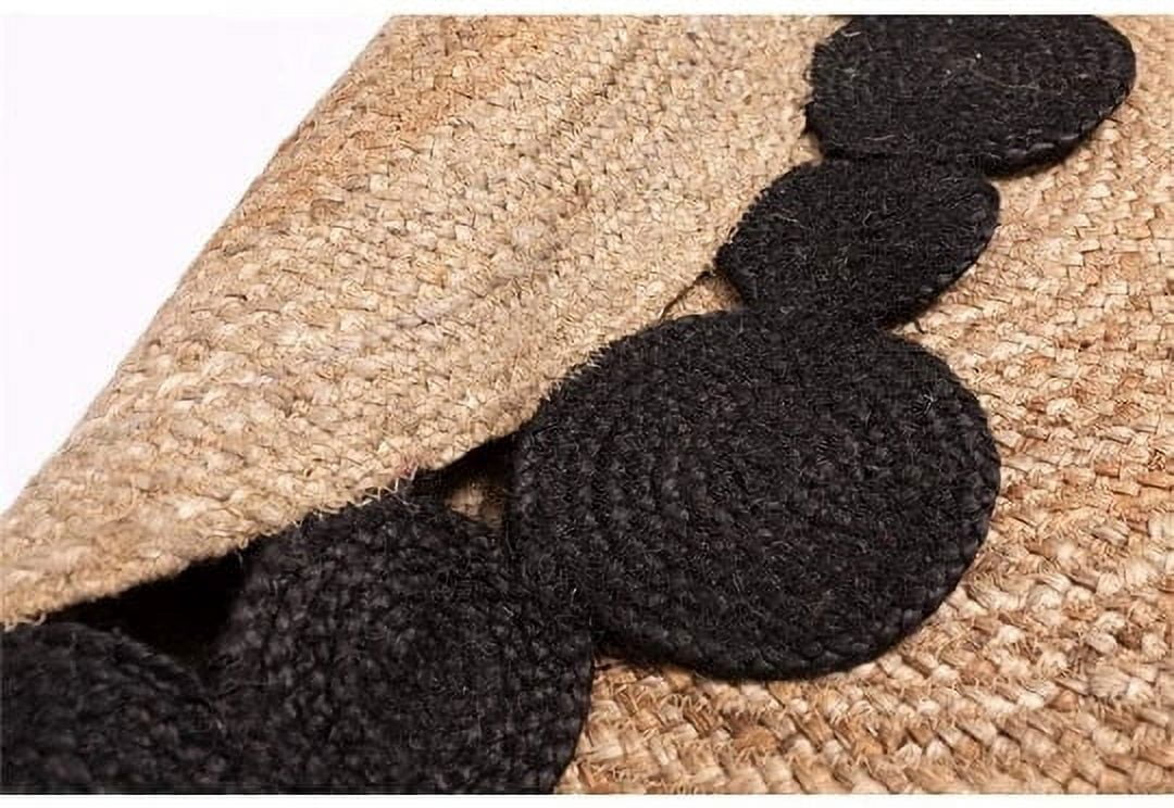 Handmade Braided Natural Pure Jute with Black Tikki Round Rugs Size 3 x 3 Feet Round
