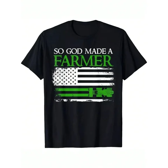 So God Made a Farmer T-Shirt Patriotic American Flag Tractor Graphic Tee Men's Rural Agriculture Country Life Apparel Retro Distressed Style