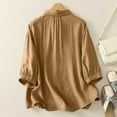 thumbnail image 4 of Yuanlook Women's Casual Shirts,3/4 Lenght Sleeve Collared Neck Button Down Blouse Business Work Tops Dressy Tees - Khaki - XL, 4 of 8